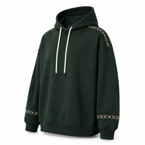Sudadera Extra Grande Color Verde Bosque, Corte Cuadrado, Hombros Caídos, Estilo Urbano, Personalizable OEM - Product Image 3