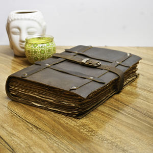 Custom Logo Printed Embossed Genuine Leather Journal Notebook Hardcover with Deckle Edge Paper Strap <b>Lock</b> Thread Sewing Binding - Product Image 3