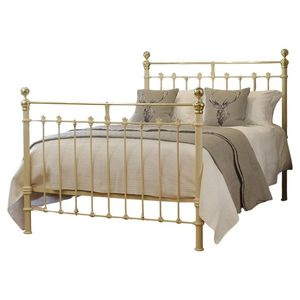 Cadre de lit en laiton de luxe avec finition polie haut de gamme, structure métallique robuste, structure décorative et esthétique royale pour chambre à coucher. - Product Image 1