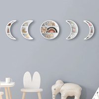 Moderne maanfase houten wandplanken voor de keuken, halvemaanvormige opbergdisplay met maanfase thema