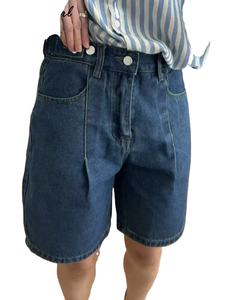 Pantalones cortos vaqueros negros de cintura alta para mujer, ropa de calle holgada de pierna ancha, pantalones cortos transpirables de verano para mujer - Product Image 4