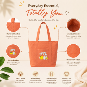Sac fourre-tout en toile de coton premium pour femme, avec doubles poignées d'épaule, poche avant, réutilisable, écologique, léger, durable, pour tous les jours - Product Image 4