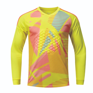 Camiseta de portero para hombre, manga larga, acolchada, con estampado geométrico verde, cuello en V, absorbe la humedad, ropa deportiva de manga completa. - Product Image 4