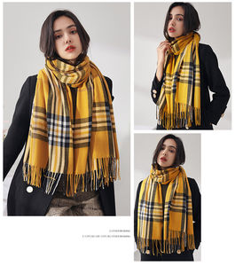 Écharpe en laine 100% à carreaux écossais avec longues franges, étoles et châles d'hiver personnalisés pour femmes et hommes, tricotés en cachemire - Product Image 5