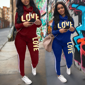 Conjunto Deportivo Casual de 2 Piezas para Mujer, Sudadera con Capucha y Estampado de Carta de Amor, Pantalones con Franja Lateral, Manga Larga - Product Image 2