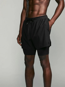 Shorts Homme 2026 Noir Uni Séchage Rapide avec Cordon de Serrage Taille Mi-Haute Décontracté en Polyester Tissé Personnalisable - Product Image 3