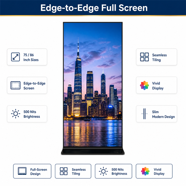 75 86 Inch Floor Standing Lcd Touch Screen Digital Signage Full Screen Design Advertising Display