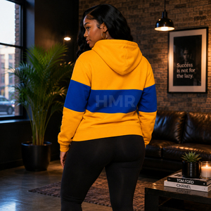 HMR Sorority Sisterhood Sweat-shirt à capuche respirant et ample pour femme, à découpes, couleur moutarde et bleu, style décontracté et oversize - Product Image 4