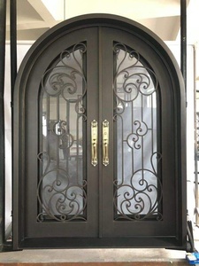 Royal Luxury Rust-resistant Wrought Iron Main Door Geometric Patterned Glass Panels Minimalist Design Easy-to-Assemble - Product Image 1