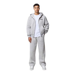 Men Winter Full <b>Zip</b> Hooded Solid Tracksuit Wide Leg <b>Trousers</b> Relaxed Fit <b>Side</b> Pockets Streetwear Wholesale Custom Two Piece - Product Image 4
