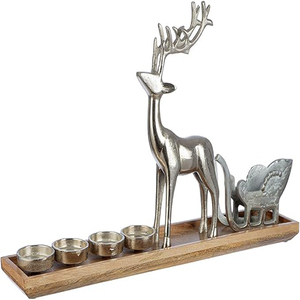 Christmas Decoration <b>Large</b> Wreath Candle Holder Modern Wreath Decorative Deer with Sleigh <b>Candlestick</b> for 4 Candles - Product Image 1