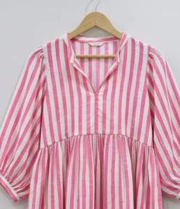 Nuevo Vestido Midi de Verano con Estampado Floral, Ecológico, Transpirable, Formal para Oficina, Sexy, Largo hasta la Rodilla, Cuello en V Profundo, de Algodón, Corte en A, con Mangas Abullonadas - Product Image 3