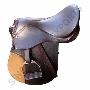 Silla de Montar Inglesa de Cuero Genuino con Almohadillas de Ante, Ajustable, de Alta Calidad para Equitación - Product Image 2