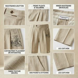 Ensemble short et chemise à manches courtes pour homme REDDITO, en polyester/coton tricoté, imprimé par transfert thermique, avec logo sur le devant, couleur unie beige. - Product Image 6