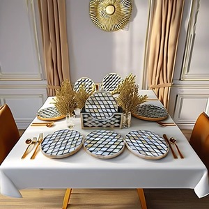 High Quality Resin Mop Material Tea Coaster <b>Set</b> Luxury Mother Pearl Pack <b>4</b> Pieces Home Restaurant Kitchen Decor Handmade India - Product Image 1