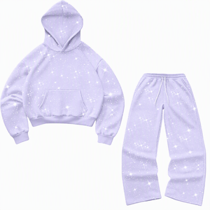 Ensemble de survêtement rose à imprimé étoiles pour femme, coupe décontractée, sweat-shirt et pantalon long avec cordon de serrage et taille élastique - Product Image 2