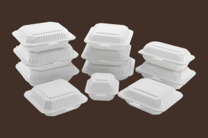 Disposable Plastic Clamshell Food <b>Container</b> with Lid for <b>Takeaway</b> Meals Minimalist Design 8.25 x 7.55 Inches - Product Image 3