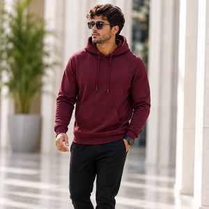 Sudadera con Capucha de Punto Informal de Invierno Unisex Personalizada de Alta Calidad, Sudadera con Capucha Lisa Rosa, 100% Algodón Felpa - Product Image 1