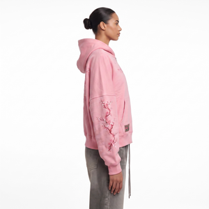 Sweat-shirt à capuche rose brodé de fleurs pour femme, imprimé intégral personnalisé, coupe oversize, pour le marché américain, OEM - Product Image 3