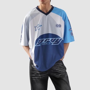 T-shirt Sportif Oversize Homme Grvy Culture Bleu Blanc Numéro 25 Imprimé au Dos Manches Courtes Respirant en Polyester Tissé - Product Image 2