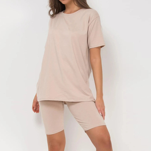 Women's Casual Summer Comfortable 100% Cotton T-Shirts and Shorts Solid Pattern <b>Twin</b> <b>Sets</b> OEM ODM Service Ladies Sale <b>sets</b> - Product Image 1