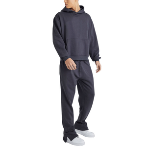 Ensemble de survêtement à capuche pour homme 100 % coton, couleur unie, coupe ample, pantalon de jogging décontracté, manches longues - Product Image 1