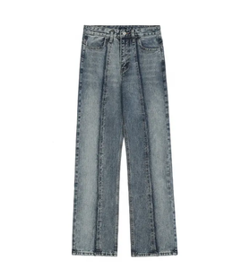 Jean en denim pour homme, coupe droite classique, écologique, respirant, délavé, taille haute, déchiré, style vintage streetwear, personnalisé - Product Image 2