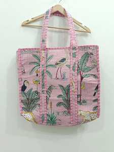 High Demand Assorted Patchwork Floral Cotton Kantha Quilted Storage Tote <b>Bag</b> Women Shoulder Travel Carrying Handbag Striped Stra - Product Image 5
