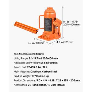 Martinetto idraulico a bottiglia per impieghi gravosi da 8,1-15,7 pollici, capacità 12 tonnellate (26455,5 libbre), saldato per auto e SUV - Product Image 3