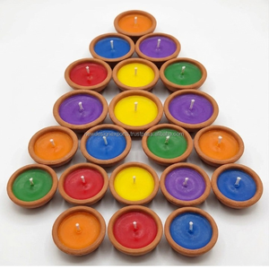 Set of 6 Hand-Painted Terra Cotta Diyas – Vibrant Multi-Color Sculptural Soy Wax Candles - Product Image 3