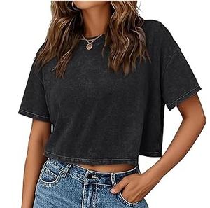 Camisetas con lavado ácido a bajo precio al por mayor, camisetas con logo personalizado de corte holgado para mujer, camisetas con lavado ácido en grandes cantidades, camisetas a precio económico. - Product Image 1