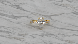 Bague de fiançailles moderne plaquée or 18K 14K avec diamant de laboratoire taille poire et bande pavée de diamants ronds, bijoux de mariée solitaire pour femme - Product Image 3