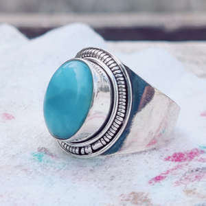 Larimar <b>Ring</b> 925 Sterling Silver Oval Cut Gemstone <b>Statement</b> Wedding Engagement Anniversary Gift <b>Ring</b> Jewelry Bezel Seting - Product Image 2