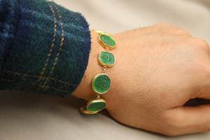 สร้อยข้อมือเงินแก้วเขียวแกะสลักแบบกรีก เครื่องประดับโรมัน ทำด้วยมือ สไตล์โบราณ ของขวัญสุดพิเศษ วันแม่ - Product Image 6