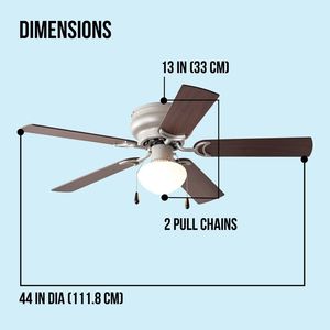 Low Profile 44 Inch Hugger <b>Ceiling</b> Fan with Dimmable <b>Light</b> Kit <b>Remote</b> <b>Control</b> Satin Nickel 5 Blades Reverse Airflow - Product Image 5