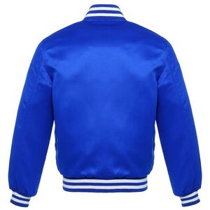 Chaqueta Varsity Personalizada para Hombre, Chaqueta Bomber de Satén Lisa, Chaqueta Letterman Azul Rey sin Estampado - Product Image 2