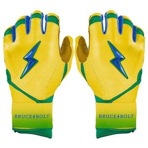 Gants de frappe en cuir Bruce Bolt jaune, vert et bleu, rembourrés, fermeture auto-agrippante, unisexe, adulte, entraînement, haute qualité, durables, personnalisables - Product Image 1