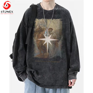 Custom Screen Printed Long Sleeve Breathable Eco-Friendly Casual Full Printed Cotton Vintage Acid Wash Hip Hop T-Shirt - Product Image 1