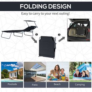 Outdoor <b>Pool</b> Folding <b>Tanning</b> Lounge Chair with Sun Shade Black Olefin Cushion & Aluminum Frame for Poolside Use - Product Image 5