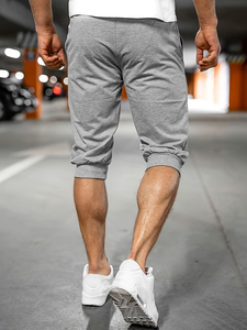 Men's Cotton Bermuda Shorts Solid Color Drawstring Waist Casual Style Pockets Mid Rise Knitted Fabric 260g Front Logo Easy - Product Image 3