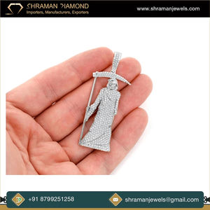 SHRAMAN JEWELS Lujoso Colgante Personalizado de Plata 925 con Baño de Rodio, Estilo Hip Hop, Ángel de la Muerte, Grim Reaper, Moissanita, Amuleto de la Paz, Unisex - Product Image 2