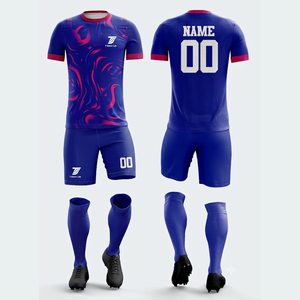 Conjunto de Uniforme de Fútbol Azul para Hombre, Personalizable, Sublimado, Cuello en V, Manga Corta, Absorbe la Humedad, Corte Atlético - Product Image 6