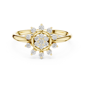 Anillo solitario de oro amarillo macizo de 14k para mujer, con diamante de corte redondo minimalista en forma de flor, para compromiso, aniversario, regalo de boda - Product Image 1