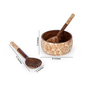 Tazón de Madera Hecho a Mano con Diseño Floral para Servir Alimentos, Regalo, Madera de Acacia de Calidad, Tazón de Madera Esmaltada para Servir - Product Image 6