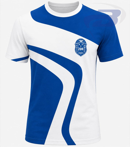 เซต้า ฟี เบต้า ซอร์โรริตี้เสื้อยืดพิมพ์ลายเรขาคณิตสีน้ำเงินและสีขาวสำหรับผู้ชายแขนสั้นทรงปกติผ้าฝ้าย 100% ระบายอากาศได้ดีเสื้อยืด ZPB - Product Image 1