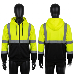 High Visibility <b>Work</b> Jacket 320 GSM Polyester <b>Fleece</b> Neon Yellow Reflective Panel Custom Embroidery - Product Image 5