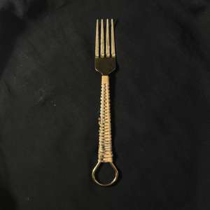 Stainless Steel Gold PVD coated <b>Flatware</b> Set of 4 Cutlery Spoon Fork Knife Rattan Handle Classic Wedding Rental Cutlery - Product Image 3