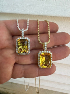 GRA Moissanite Emerald Cut Pendant 18K Solid Gold Plated Solitaire Classic Style Gift Jewelry for Unisex - Product Image 2