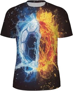 T-shirt imprimé ballon de football Fire Ice pour homme, manches courtes, col rond, décontracté, coupe oversize, style streetwear, en polyester écologique - Product Image 1