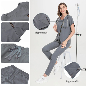 <b>Doctor</b> Suit for Ladies Custom Color Regular Fit Zipper Neck Plus Size Solid Breathable Anti-Bacterial <b>Doctors</b> Workwear Scrubs - Product Image 5